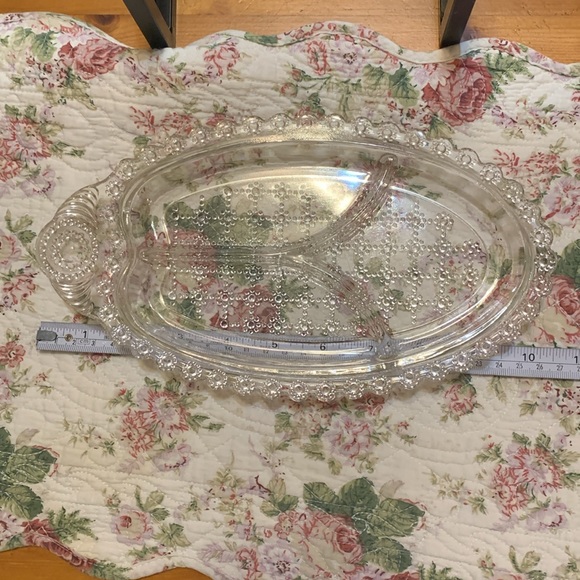 Vintage clear glass patterned relish serving dish tray, EUC - Picture 10 of 12